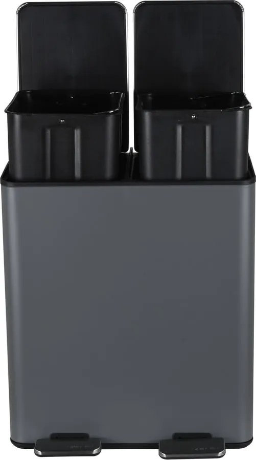 Sötétszürke acél szelektív pedálos szemetes 2x20 l Aliya – Spirella