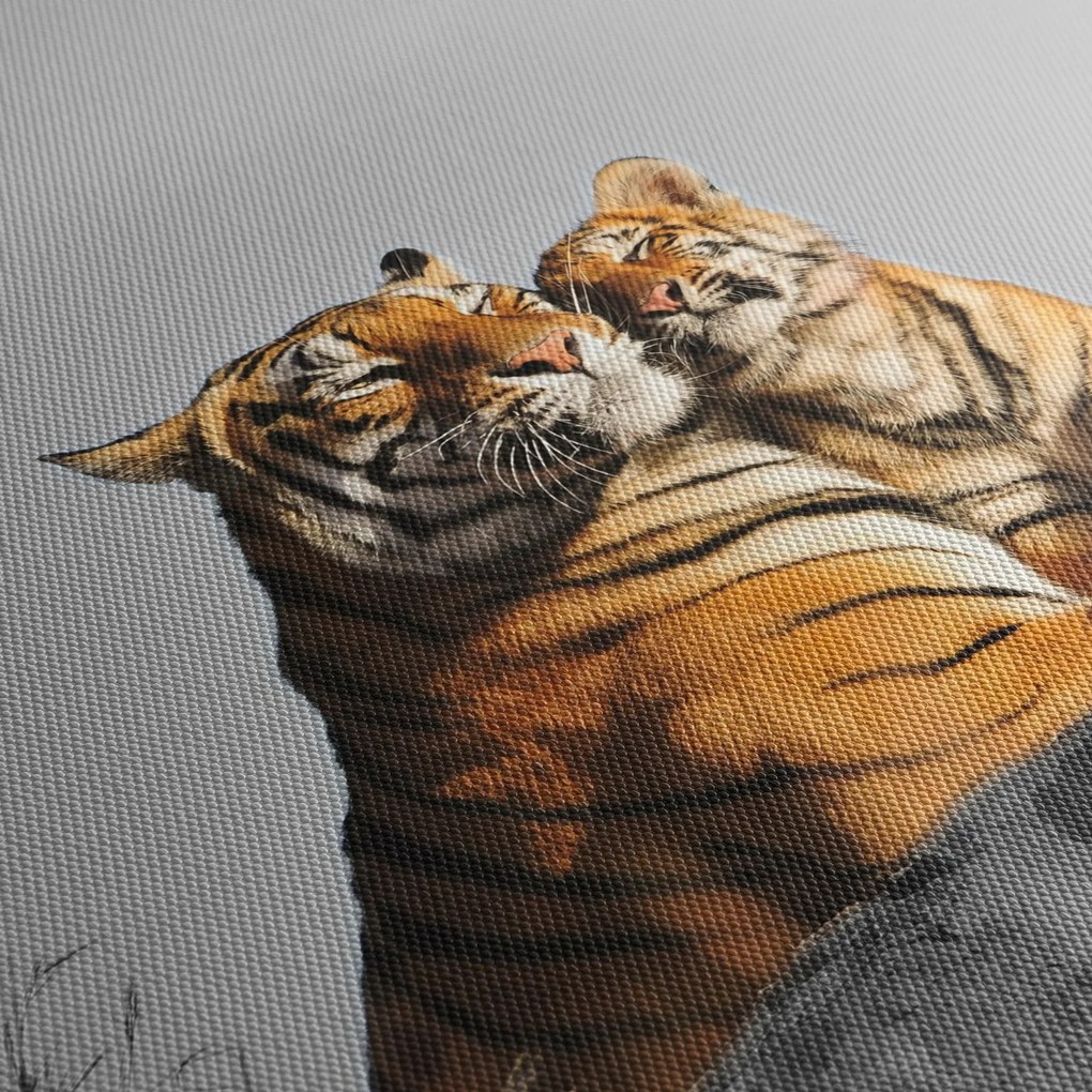 Kép - Tigris és a kölyke, fekete-fehér változat (90x60 cm)