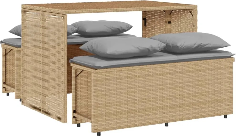 vidaXL 3 részes bézs polyrattan kerti étkezőgarnitúra párnákkal