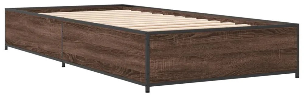 barna tölgyszínű szerelt fa és fém ágykeret 100 x 200 cm