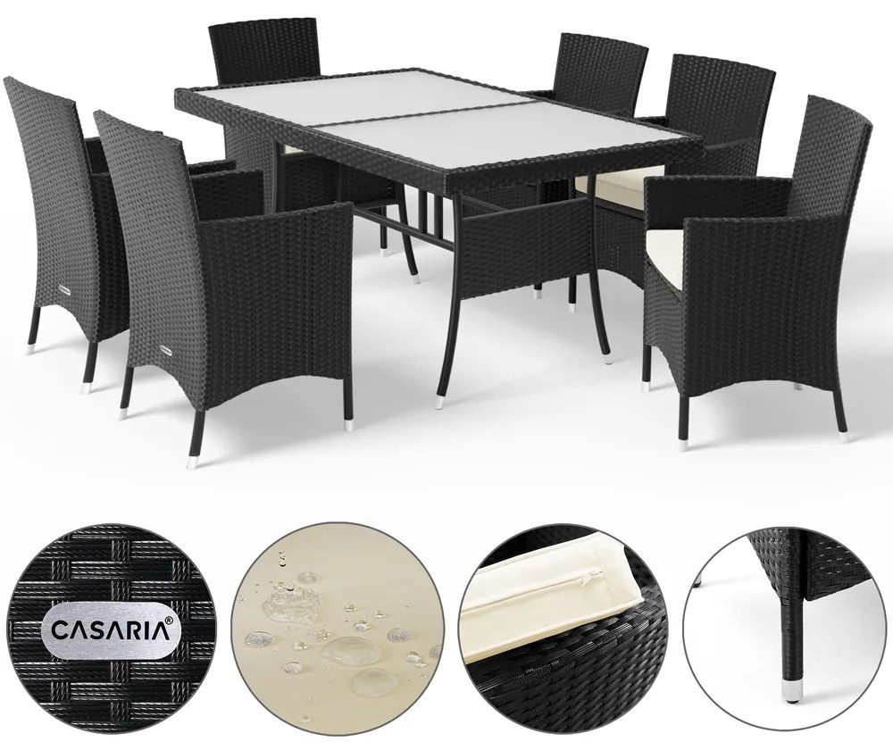 Casaria® Kerti rattan készlet 1+6 fekete