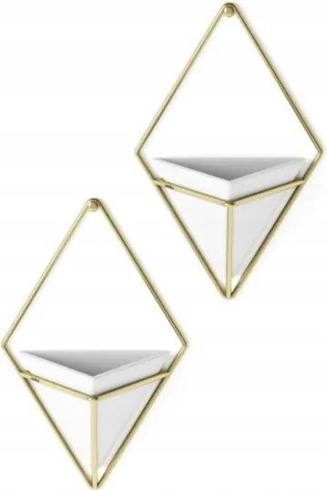 Fali virágtartó nappaliba szett 2 db-os fehér arany váz modern Trigg