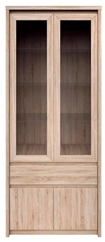 Vitrines szekrény, DTD laminált, tölgy sonoma, NORTY TYP 3