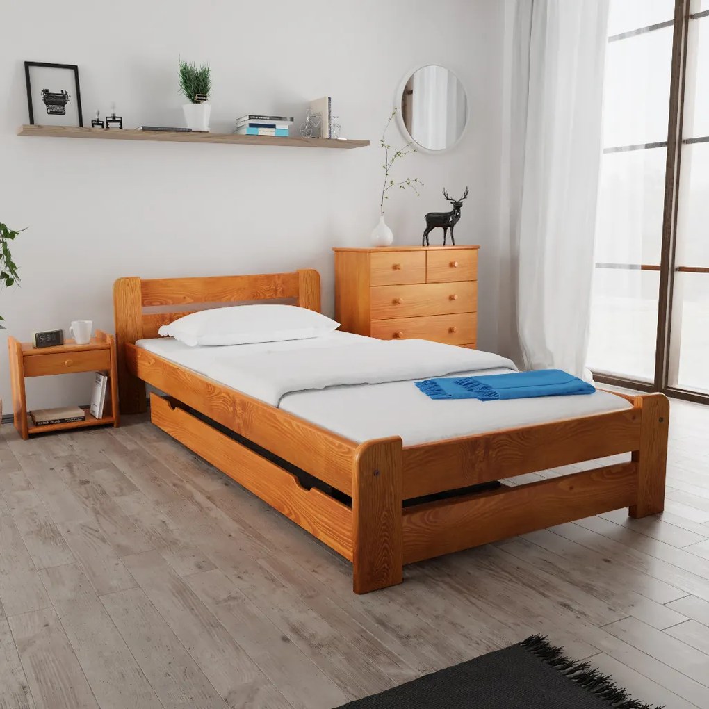 Laura ágy 80x200, égerfa Ágyrács: Lamellás ágyrács, Matrac: Deluxe 10 cm matrac