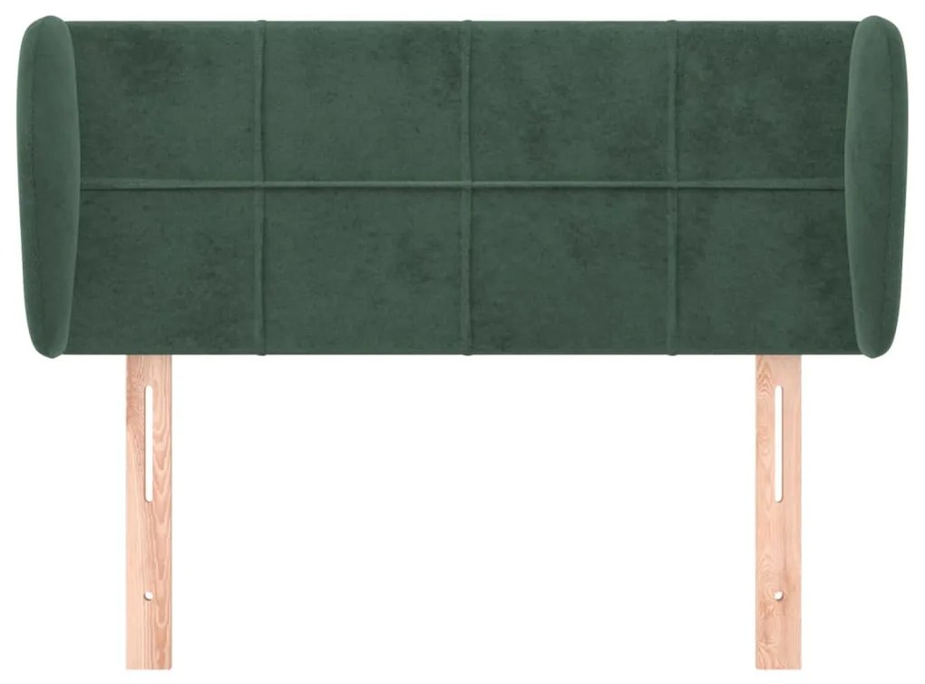 sötétzöld bársony fejtámla szárnyakkal 93x23x78/88 cm