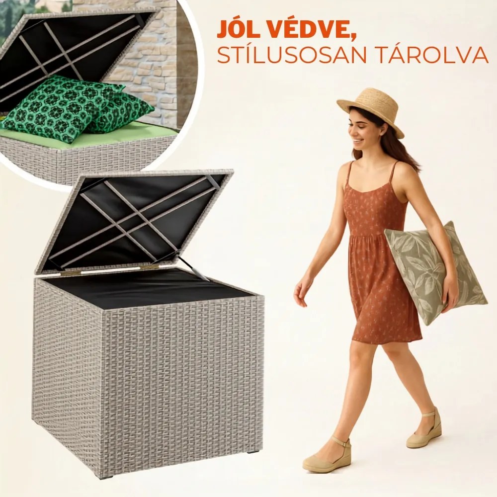 RICCO polyrattan tárolódoboz, 318L, 75x75x70 cm, krémszínű Casaria