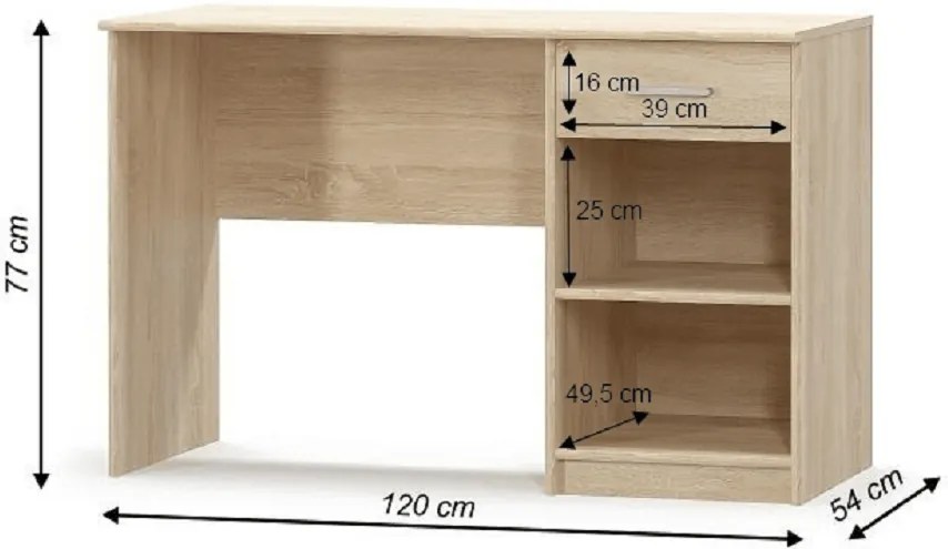 Íróasztal 1S, sonoma tölgyfa, TEYO