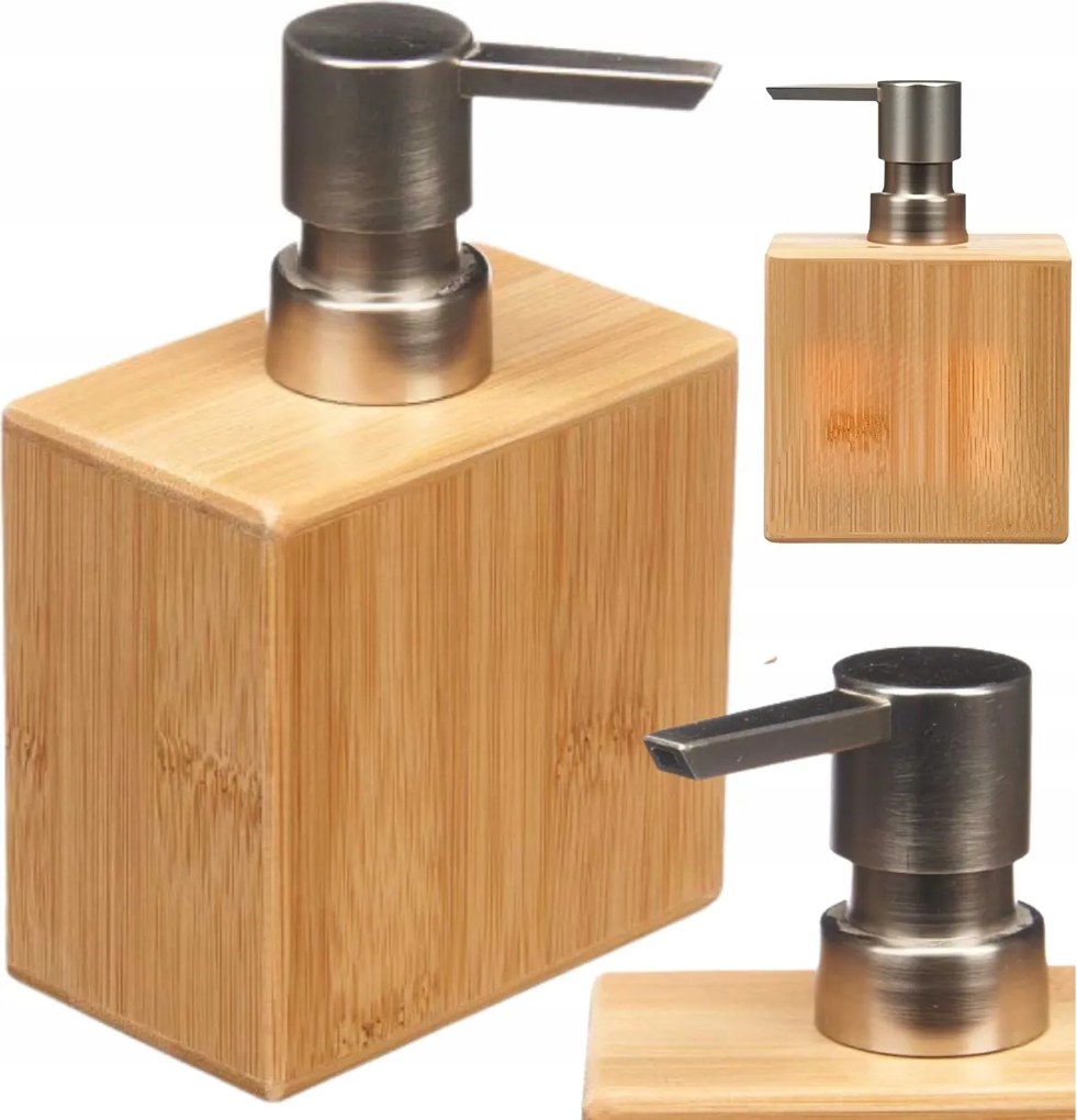 Bambusz Szappan Adagoló Króm Konyha Fürdőszoba Szappantartó Pumpával