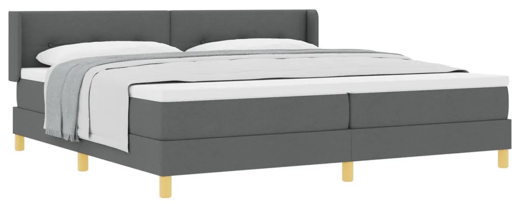 Boxspring ágy matraccal, sötétszürke, 200 x 200 cm, textil