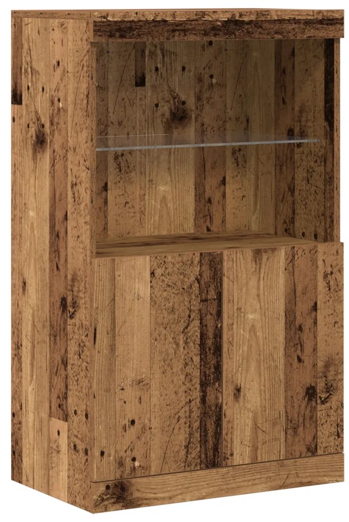 LED világítással ellátott oldalszekrény Régi fa 60x37x100 cm