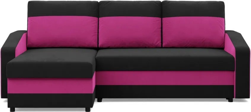 Hewlet sarokkanapé, 2 ágyneműtartóval, szövet anyag, univerzális oldal, bonell töltet, fekete - rózsaszín