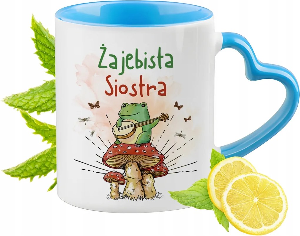 Nővérnek Kék Bögre Szív Alakú Füllel Kávé Ajándék