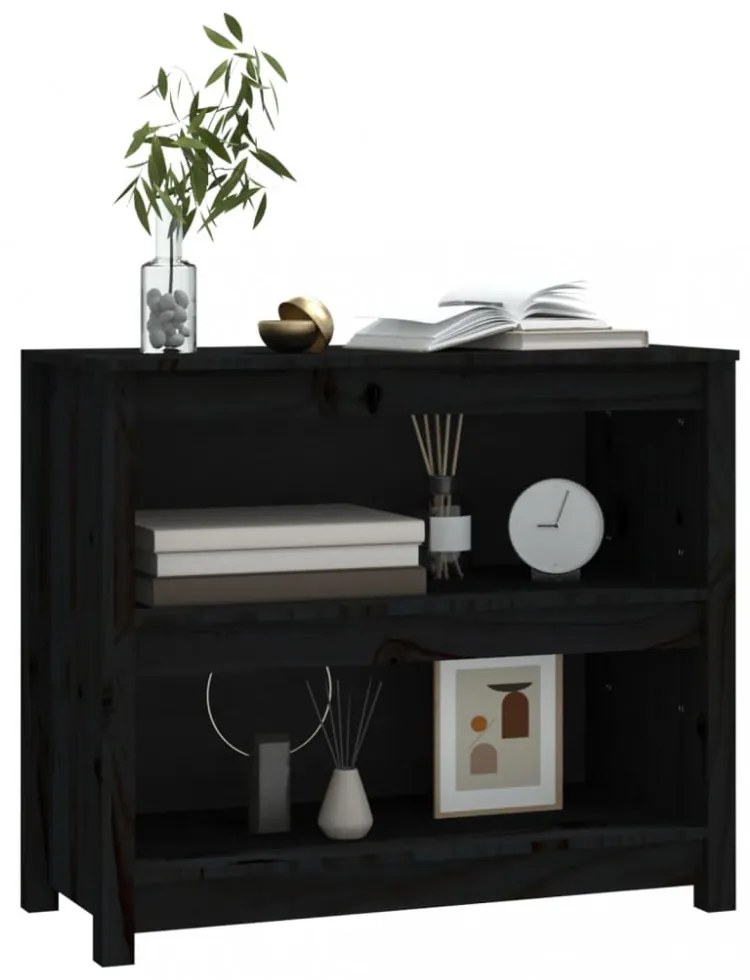 fekete tömör fenyőfa könyvszekrény 80x35x68 cm