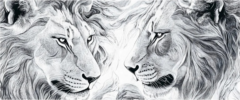 Kép - Rajzolt oroszlánfejek (120x50 cm)