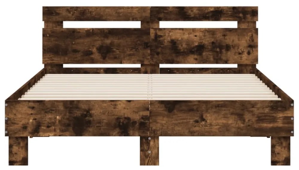 füstös tölgy színű szerelt fa ágykeret fejtámlával 135x190 cm