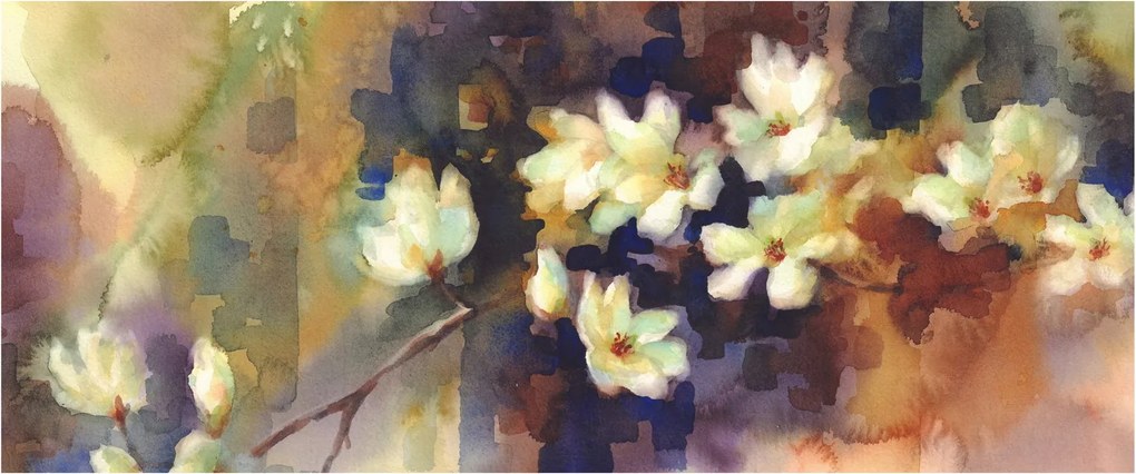 Kép - fehér magnólia, festmény (120x50 cm)