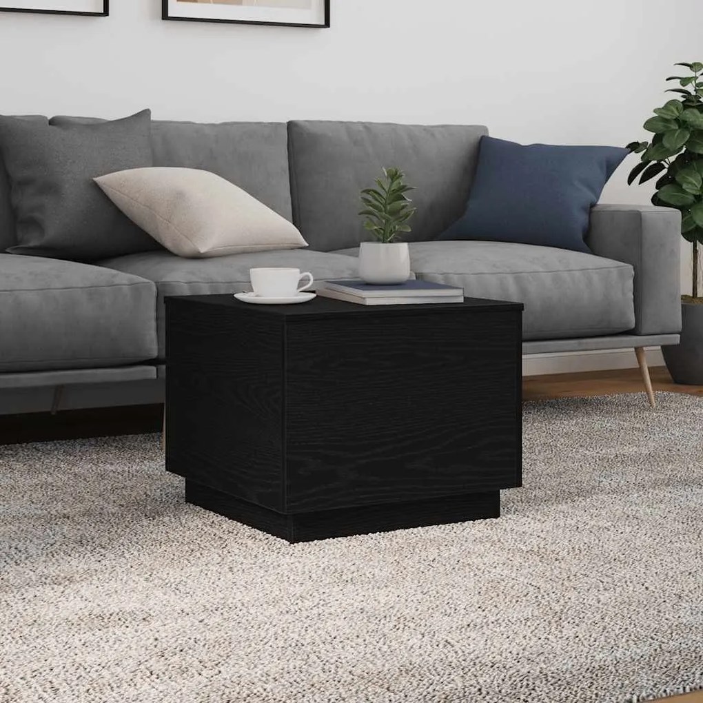 Fekete tölgyszínű dohányzóasztal LED-lámpákkal 50 x 50 x 40 cm