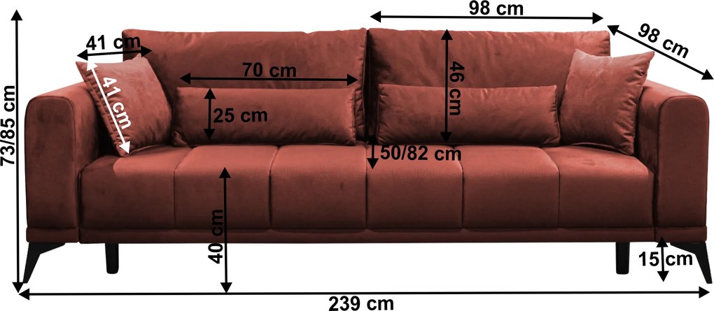 Szétnyitható kanapé, terrakotta, GRACE BIG SOFA