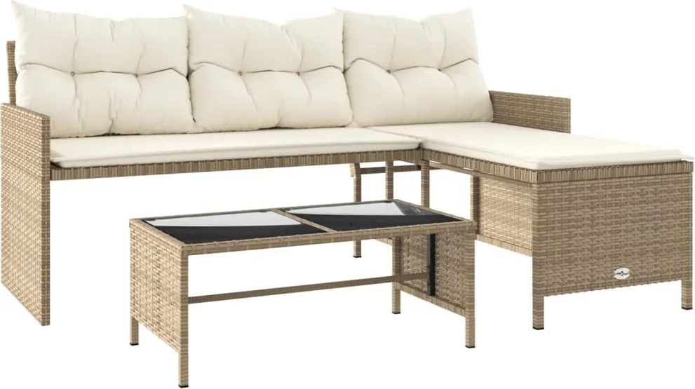 vidaXL L-alakú bézs polyrattan kerti kanapé asztallal és párnával