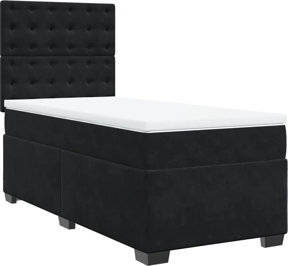 vidaXL fekete bársony rugós ágy matraccal 80 x 200 cm