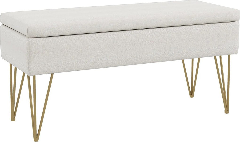 HOMCOM Tárolópad Kárpitozott Pad, Lüktető Hatás, Ágyvégi Pad Acél Lábbal, Hálószobába, Nappaliba, Előszobába, 100 x 40 x 49 cm, Krém | Aosom