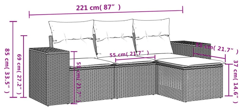 4 részes szürke polyrattan kerti ülőgarnitúra párnákkal