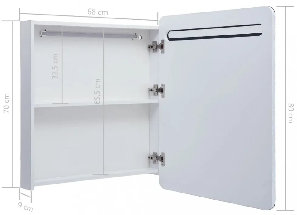 tükrös fürdőszobaszekrény LED világítással 68 x 9 x 80 cm