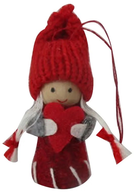 Kislány szívvel textilfigura, akasztóval 9cm