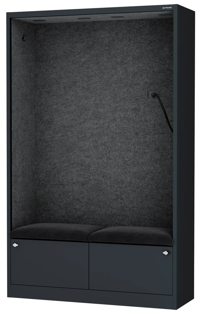 Irodai hangszigetelő fülke ülőkével és USB-C csatlakozóval, antracit színű váz / sötétszürke ülőke, 1150 mm: SALLY MentalBox