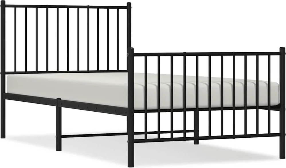 vidaXL fekete fém ágykeret fej- és lábtámlával 90 x 190 cm