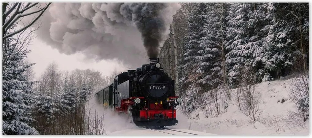 Fotótapéták 211x91 Mozdony téli tájkép