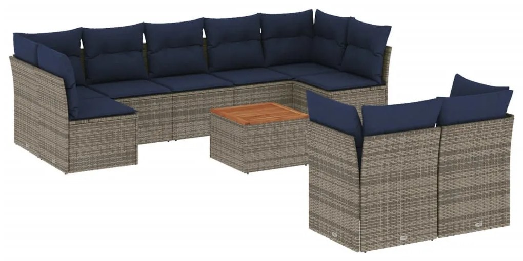 10 részes szürke polyrattan kerti ülőgarnitúra párnával