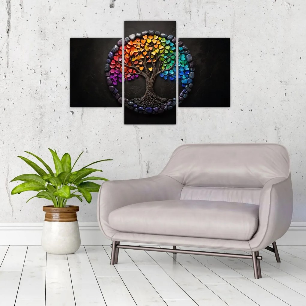 Kép – Fa színes szívekkel (90x60 cm)