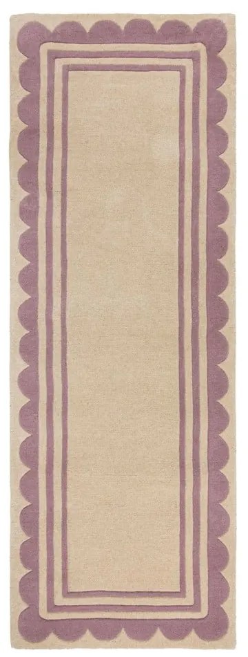 Lila-natúr színű kézi szövésű gyapjú futószőnyeg 80x230 cm Lois Scallop – Flair Rugs