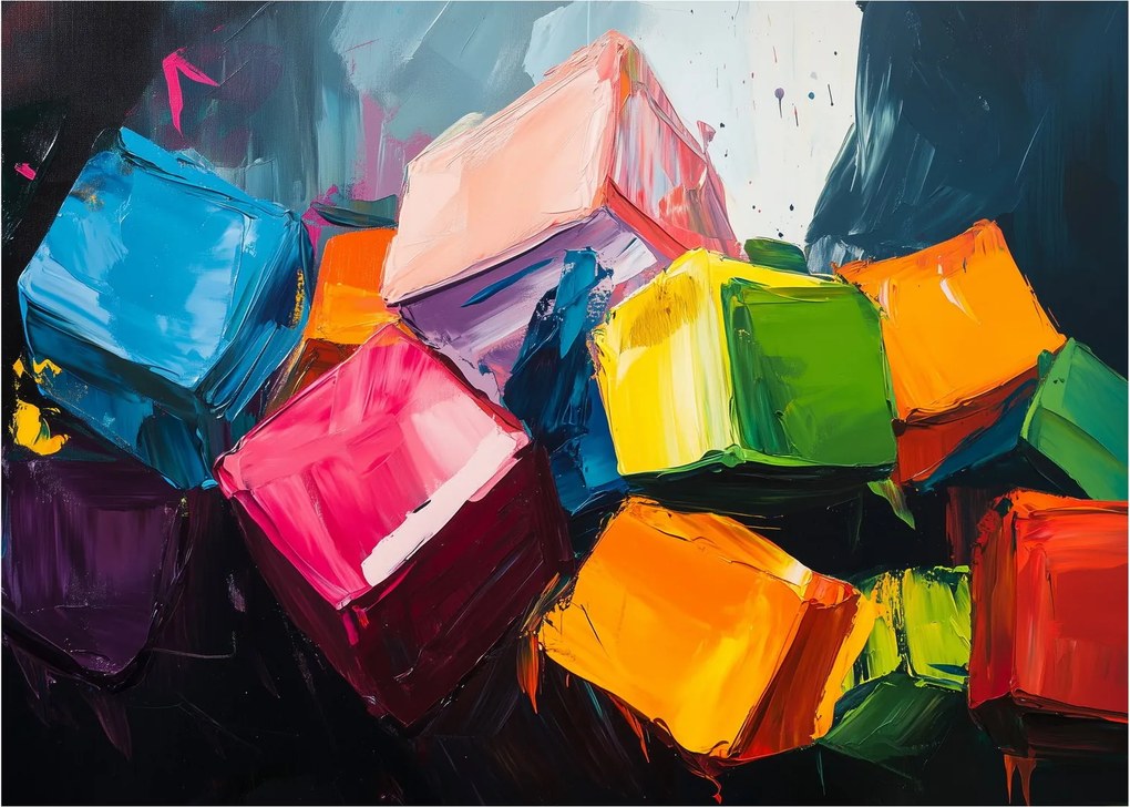 Üveg kép - Színes kockák (70x50 cm)