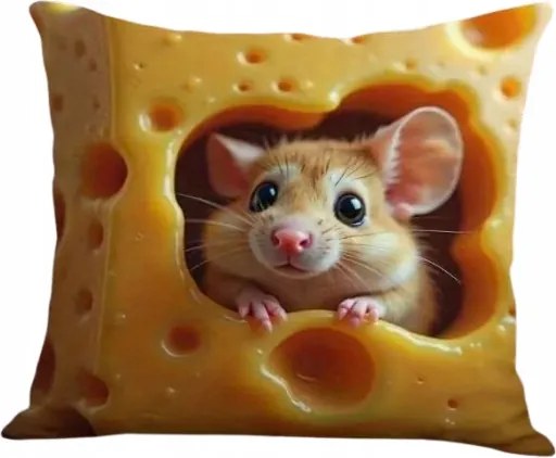 Vicces Párnahuzat Egér Sajt 3D Hatás Realisztikus Nyomtatás 45x45