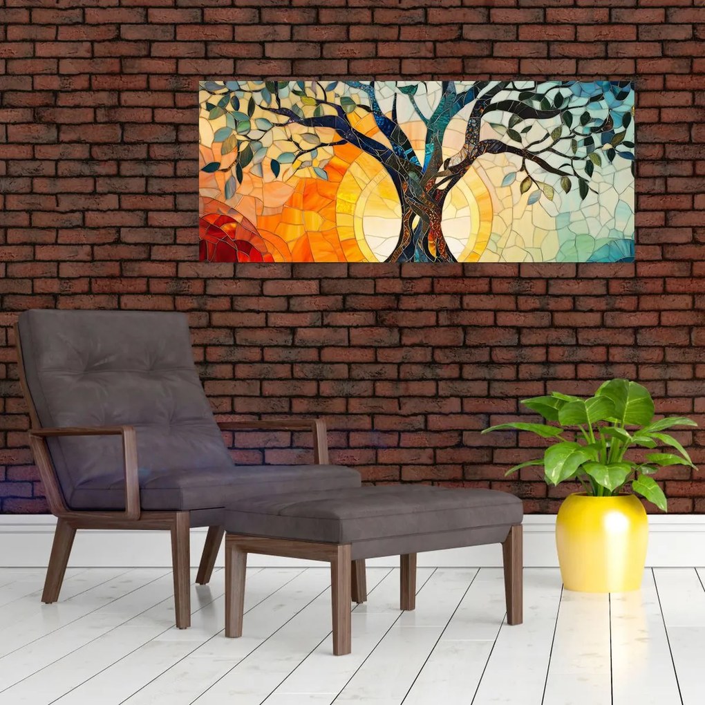 Kép – Mozaik – nap és fa I. (120x50 cm)