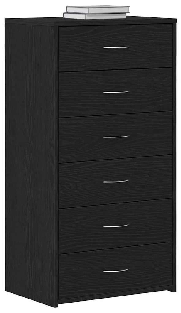 fekete tölgy színű szerelt fa komód 6 fiókkal 50 x 34 x 96 cm