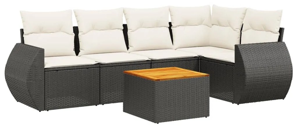 6 részes fekete polyrattan kerti ülőgarnitúra párnákkal