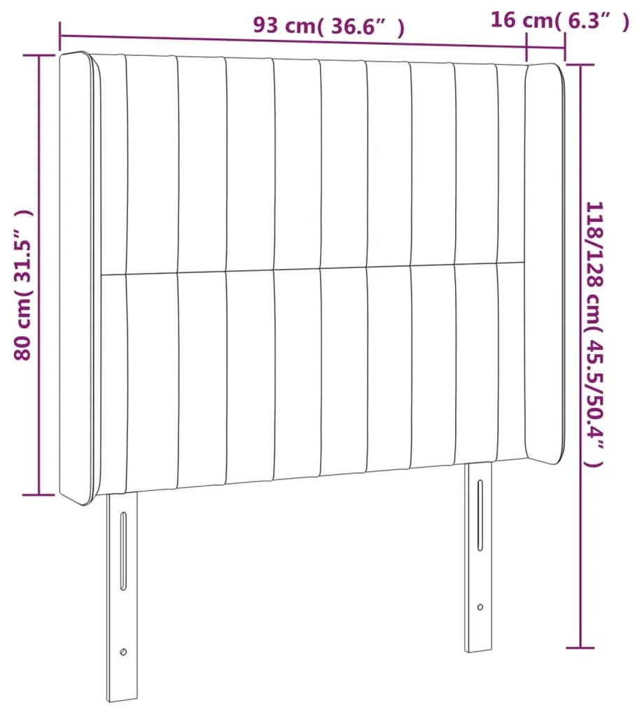 sötétszürke szövet fejtámla szárnyakkal 93x16x118/128 cm