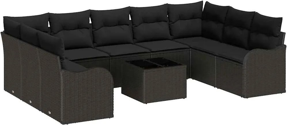 vidaXL Kerti Kanapé Szett párnával 10 pcs Fekete Poli rattan
