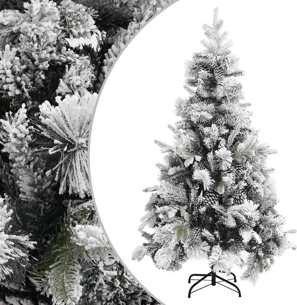 vidaXL PVC/PE karácsonyfa pelyhes hóval és tobozokkal 195 cm