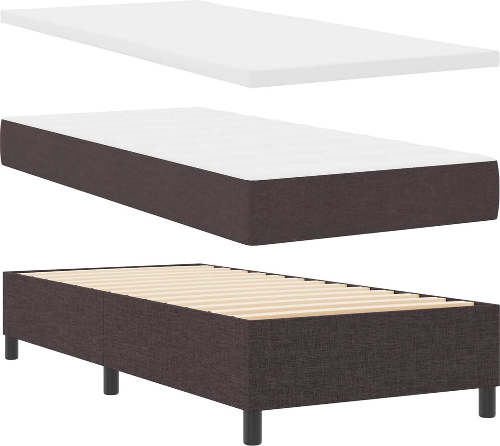 vidaXL Boxrugós ágy matracmal leddel sötétbarna 90 x 190 cm szövet