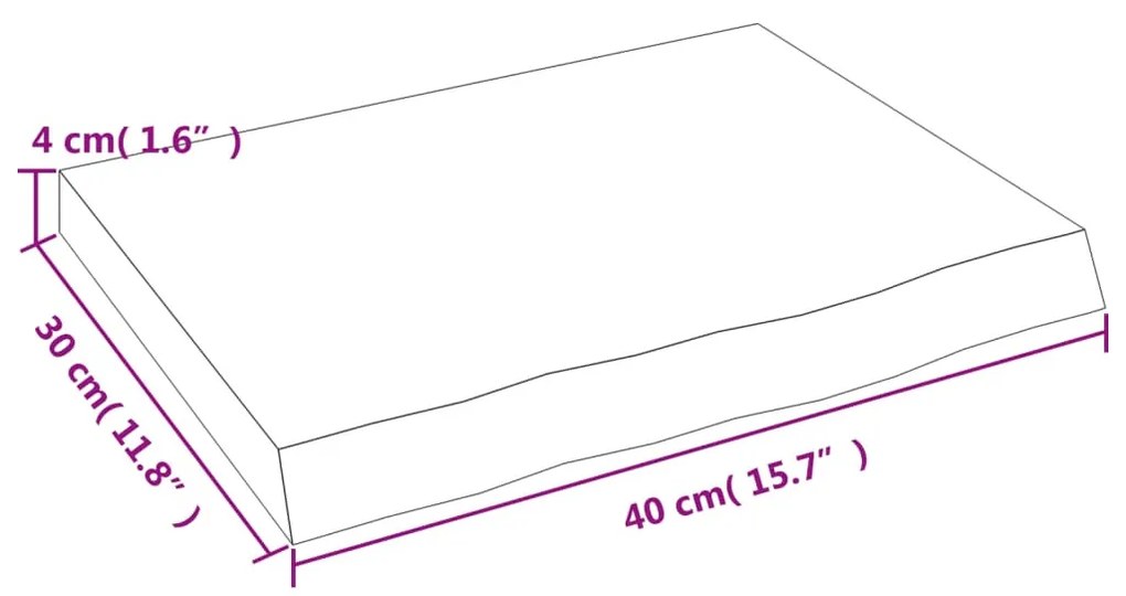 sötétbarna kezelt tömör tölgyfa fali polc 40x30x(2-4) cm