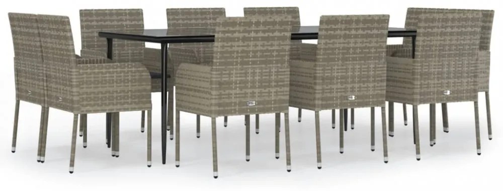 11 részes fekete-szürke polyrattan étkezőgarnitúra párnákkal
