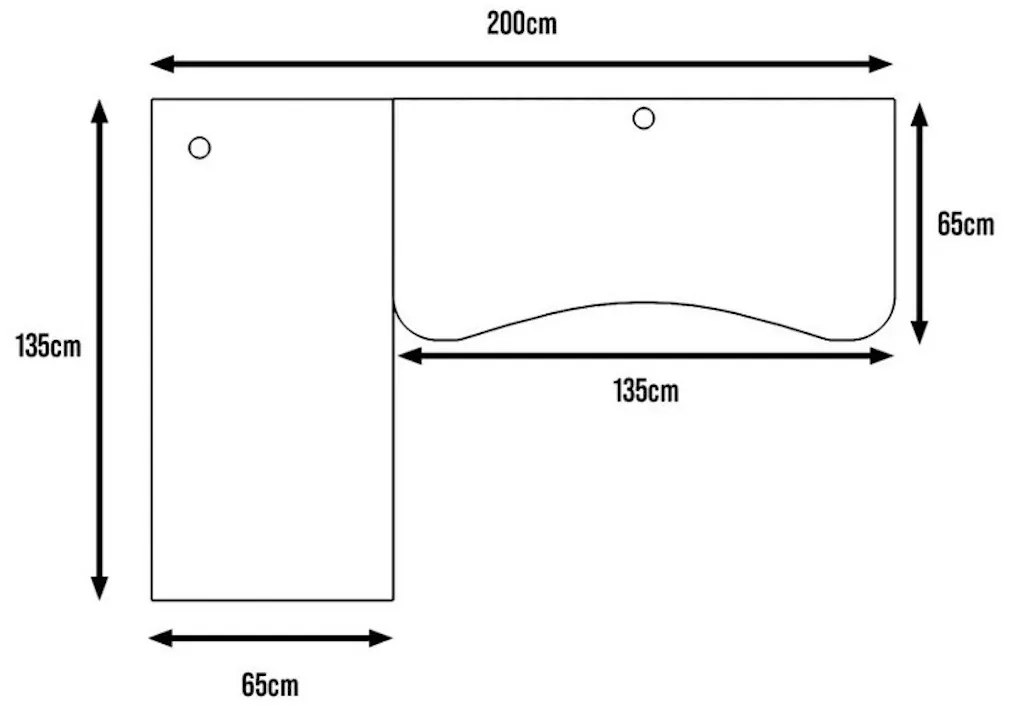 L sarok számítógépasztal, 200/135x73-76x65, fekete, bal