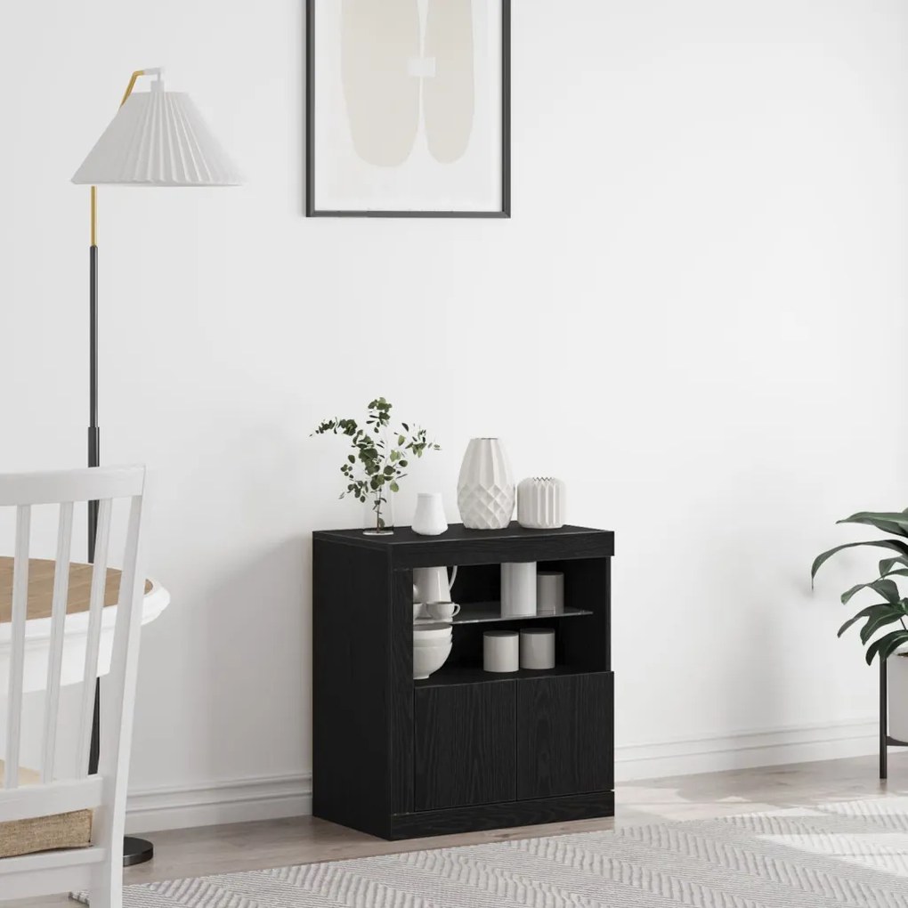 LED világítással ellátott komód Fekete Tölgy 60,5x37x67 cm