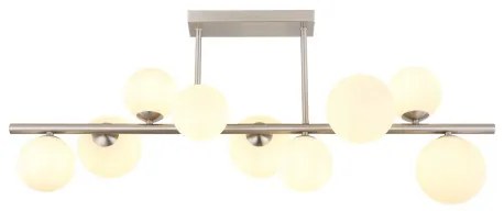 Globo 56140-9D Mennyezeti lámpa fém nikkel matt, üveg fehér, HxSzxM.: 870x280x370mm, üveg átmérő: 5x10cm, 4x12cm, benne 9x G9 LED 3.5W 230V, 350lm forrás, 310lm kimenet, 3000K