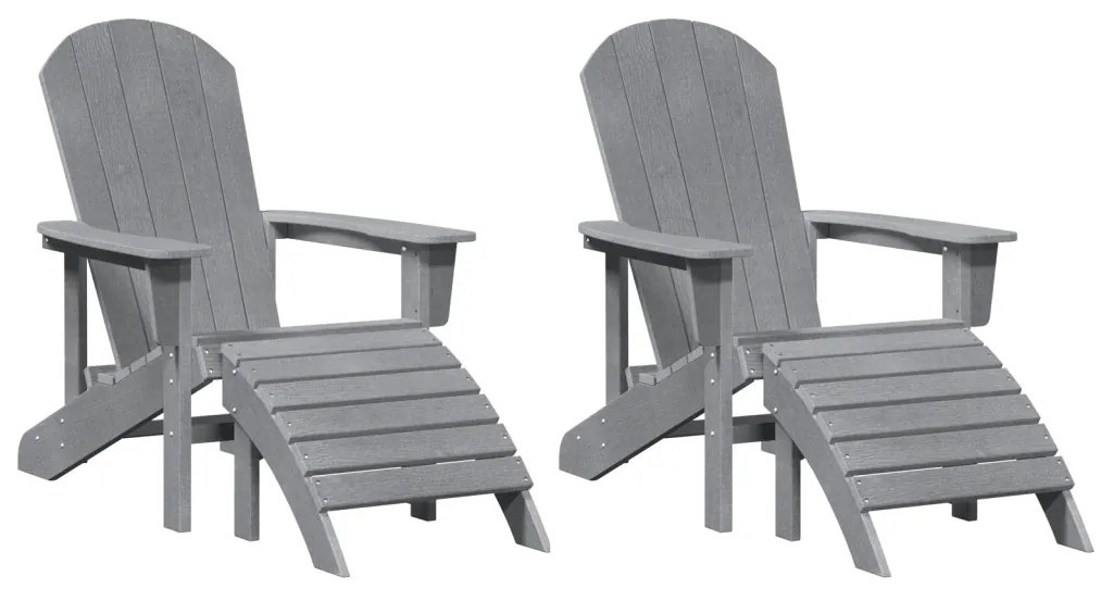 Adirondack Székek Lábpihentőkkel 2 db Világosszürke HDPE