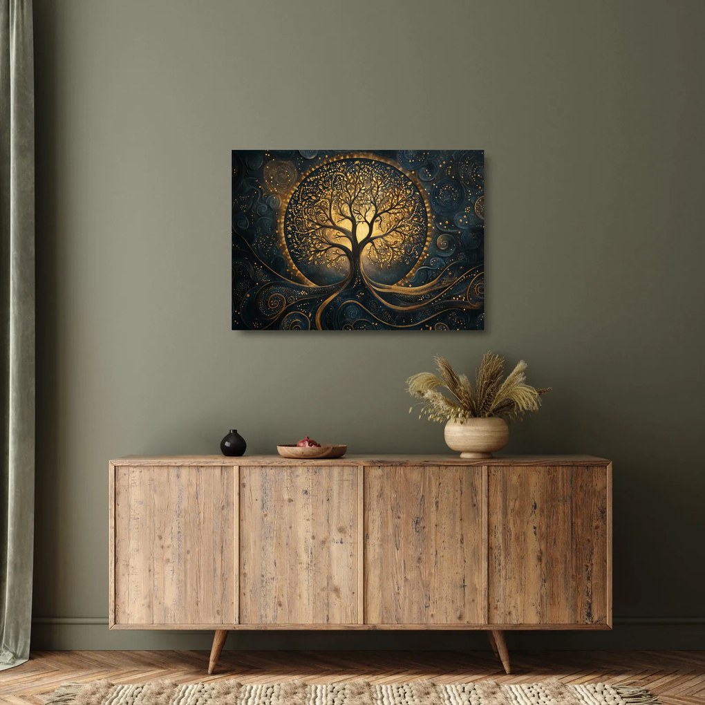 Üveg kép – Arany aurájú fa (70x50 cm)